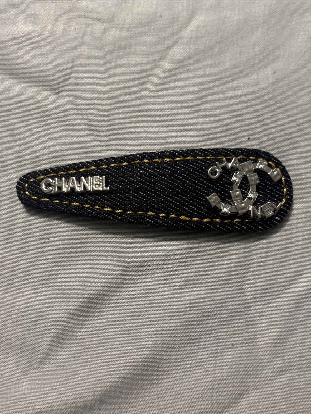 Chanel Black Denim Logo Hair Clip